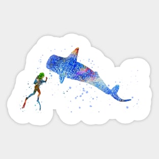 Scuba diver, blue whale shark Sticker